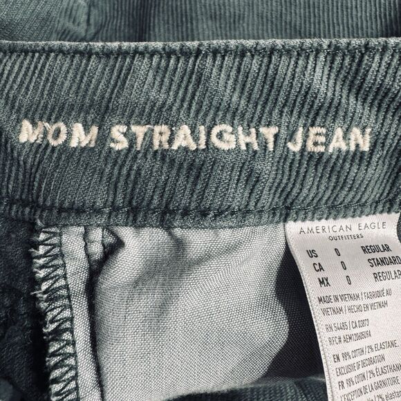 American Eagle Mom Corduroy Pants 0 (24x26.4) Green Tapered High Waist Womens - Picture 6 of 10